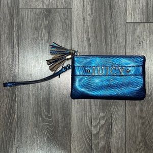 Juicy Couture Wristlet Double Zipper Tassels iridescent purple blue